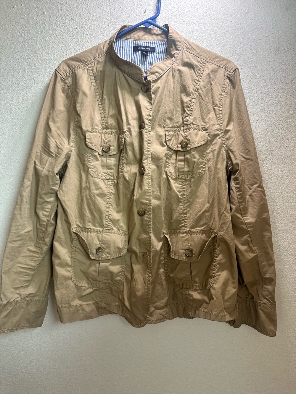 Lands' End Women's Utility Jacket in Tan Size XL- broken button